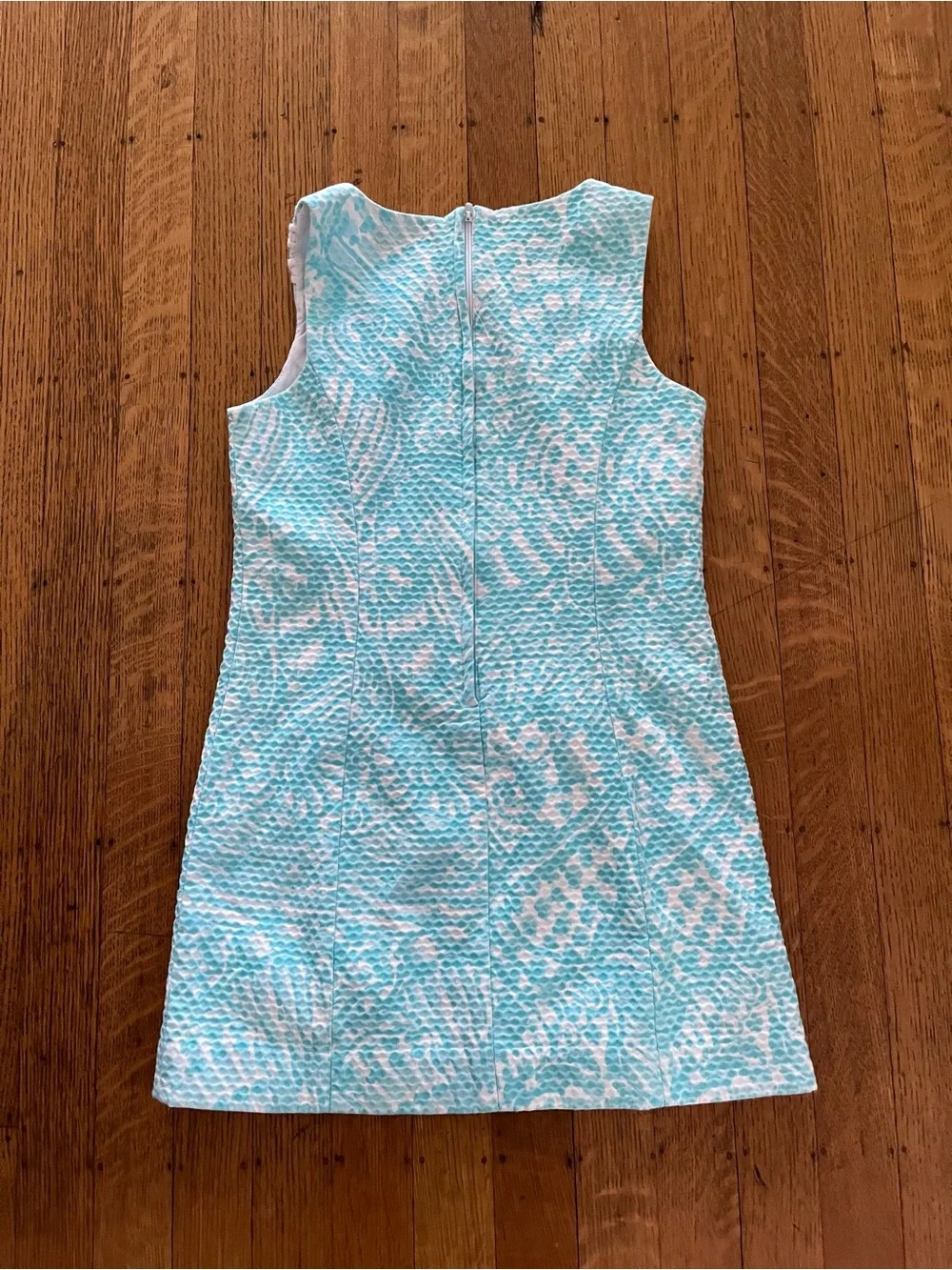 Lilly Pulitzer Aqua and White Eyelet-Trim Shift Dress